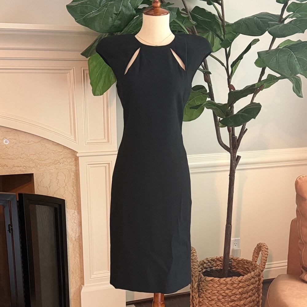 Tom Ford Structured Shoulder Cut Out LBD Midi Sheath Dress